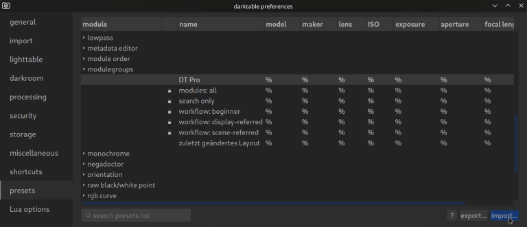 Set Preferences - darktable.info – Mastering Darktable