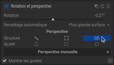 Copie d'écran de l'alignement automatique dans le module Rotation et perspective