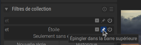 Capture d’écran de l'épinglage d'une nouvelle règle de tri