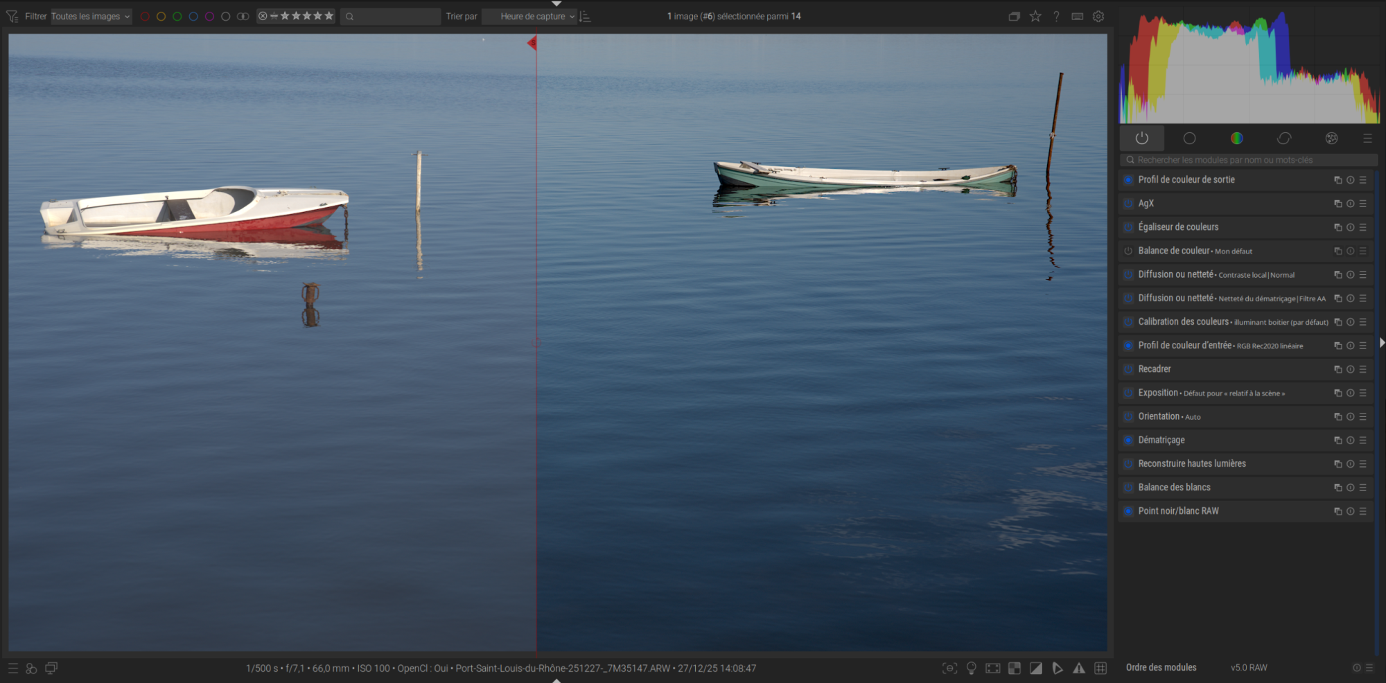 Copie d'écran d'un traitement d'une photo avec darktable