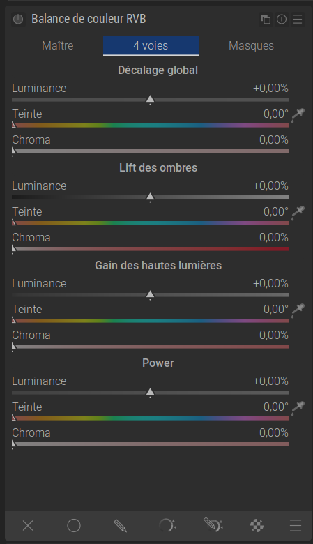 Capture d’écran du Module Balance de Couleurs RVB - 4 voies