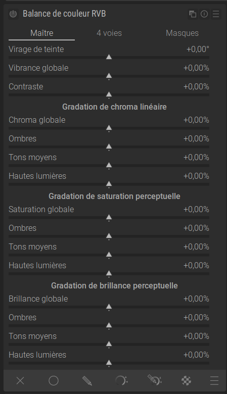 Capture d’écran du Module Balance de Couleurs RVB