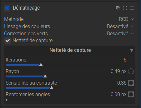 Capture d’écran du module Netteté de capture