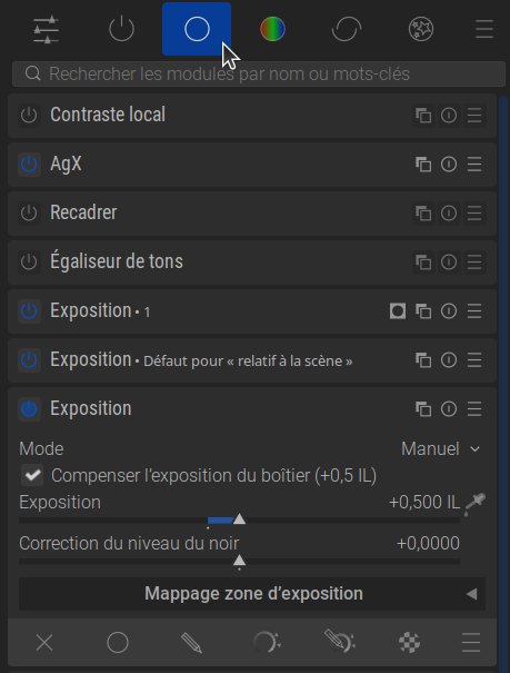 Copie d'écran du module Exposition ouvert