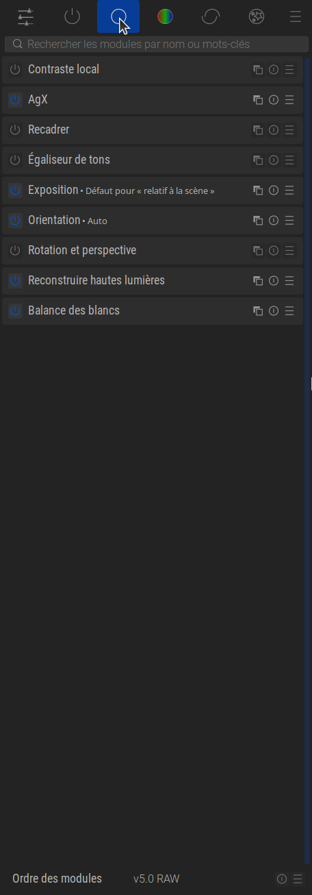 Copie d'écran du groupe de modules de base