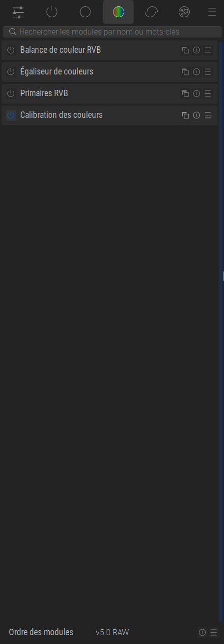 Copie d'écran du groupe de modules couleur