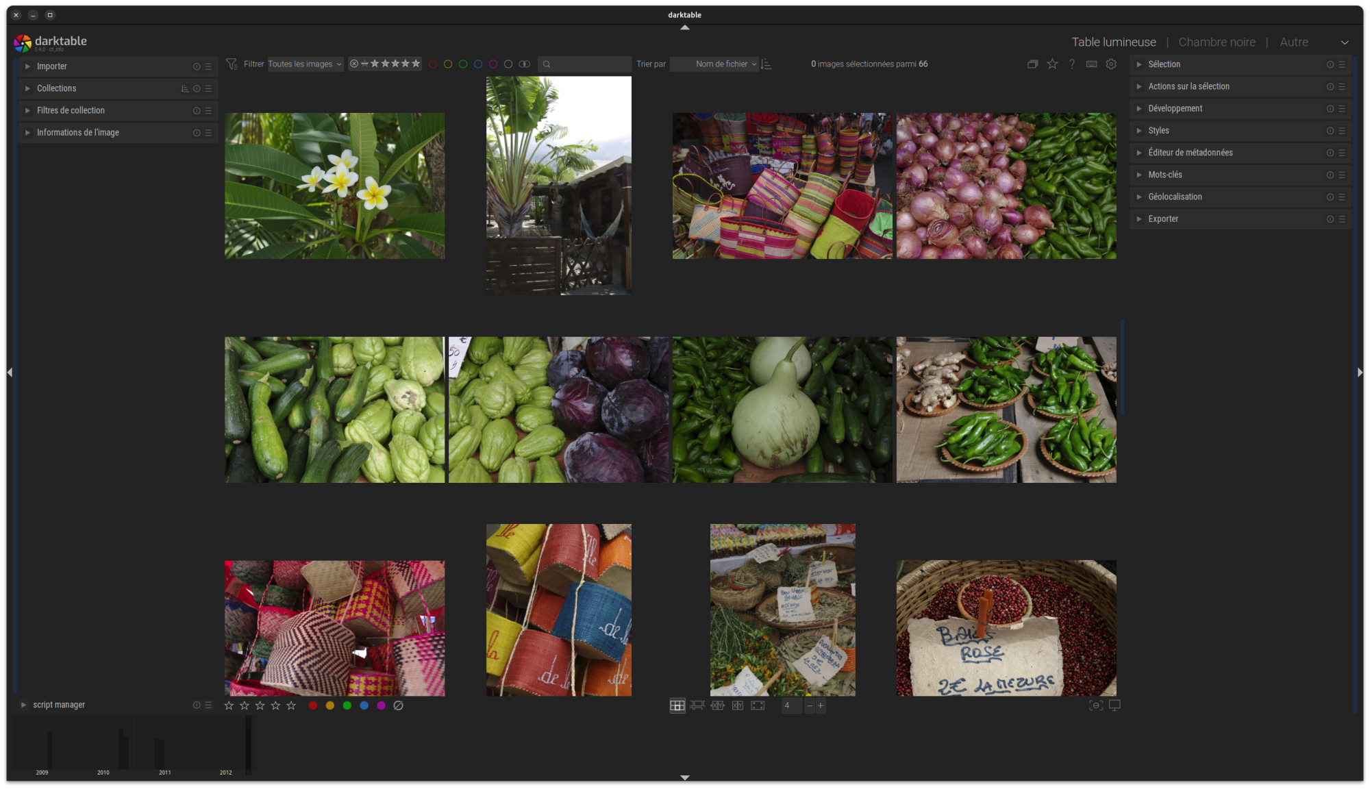 Copie d'écran de la vue Table lumineuse