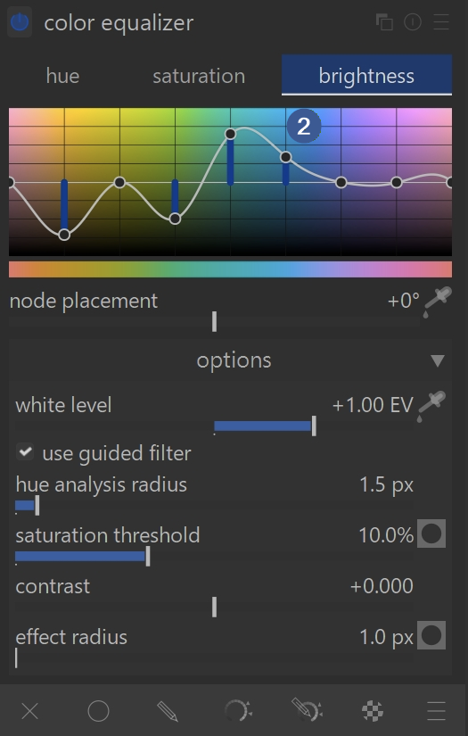 darktable.info - use color equalizer module to convert color to monochrome image in darktable - brightness tab