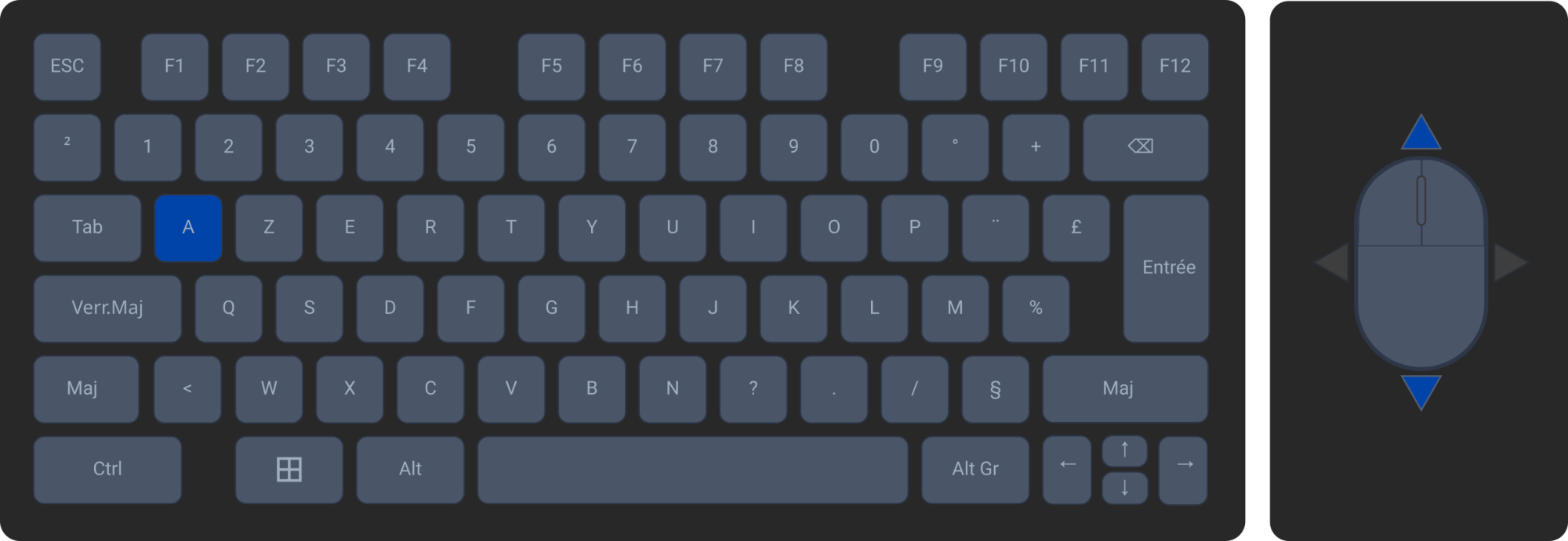 clavier azerty interactions souris clavier A+haut-bas